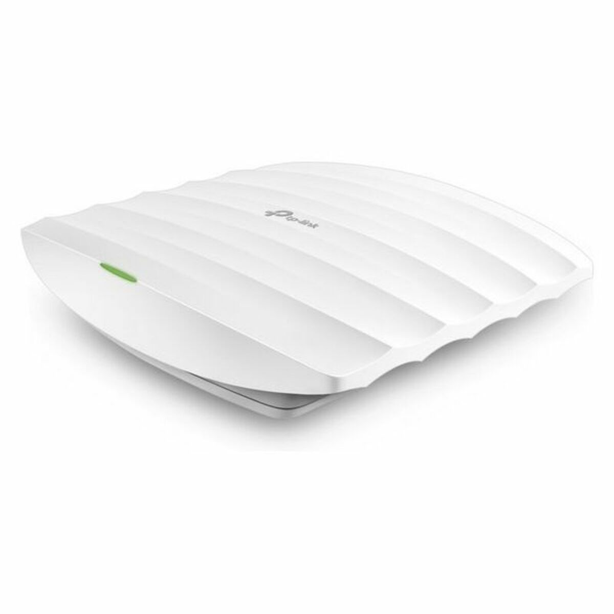Witte router met groen licht. Geribbeld ontwerp. Witte achtergrond.