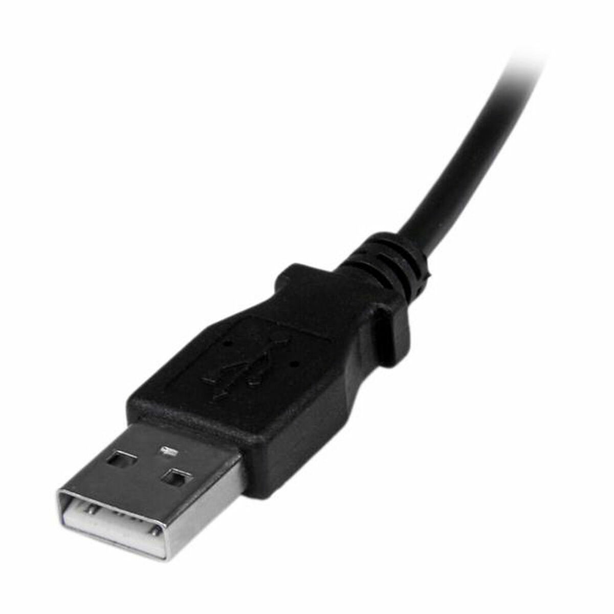 Zwarte USB-kabel met USB-A-connector. Witte achtergrond.