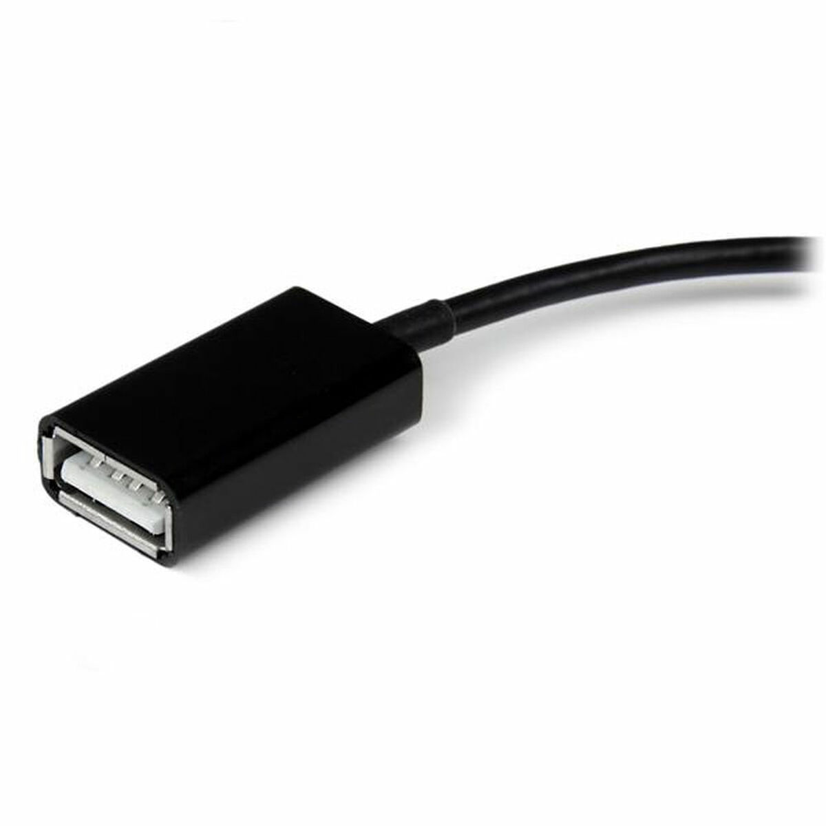 Cavo connettore USB a USB nero, mostra i dettagli del connettore.