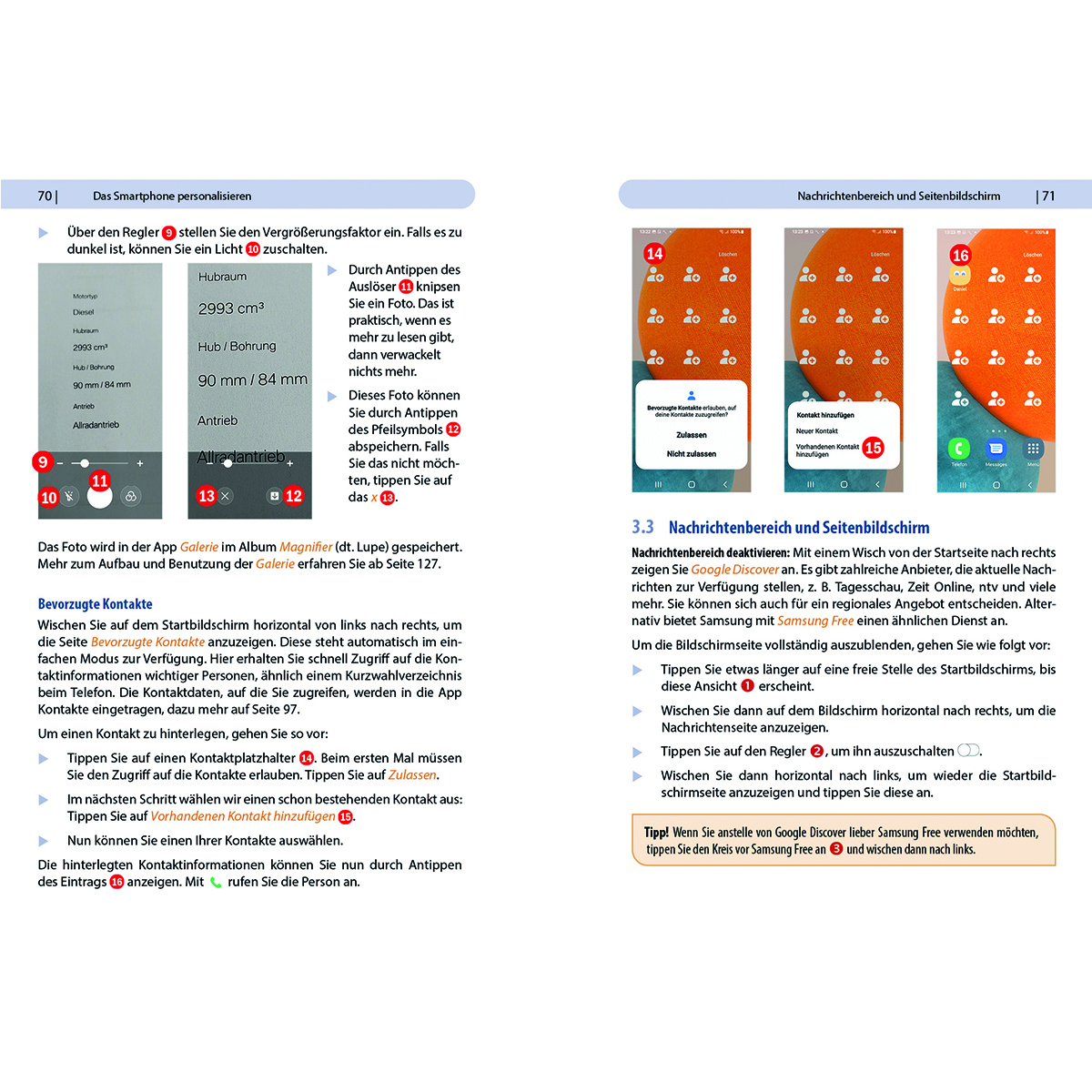 Buchseiten auf weißem Hintergrund. Screenshots eines Telefons und Text. Zahlen und Texte sichtbar.