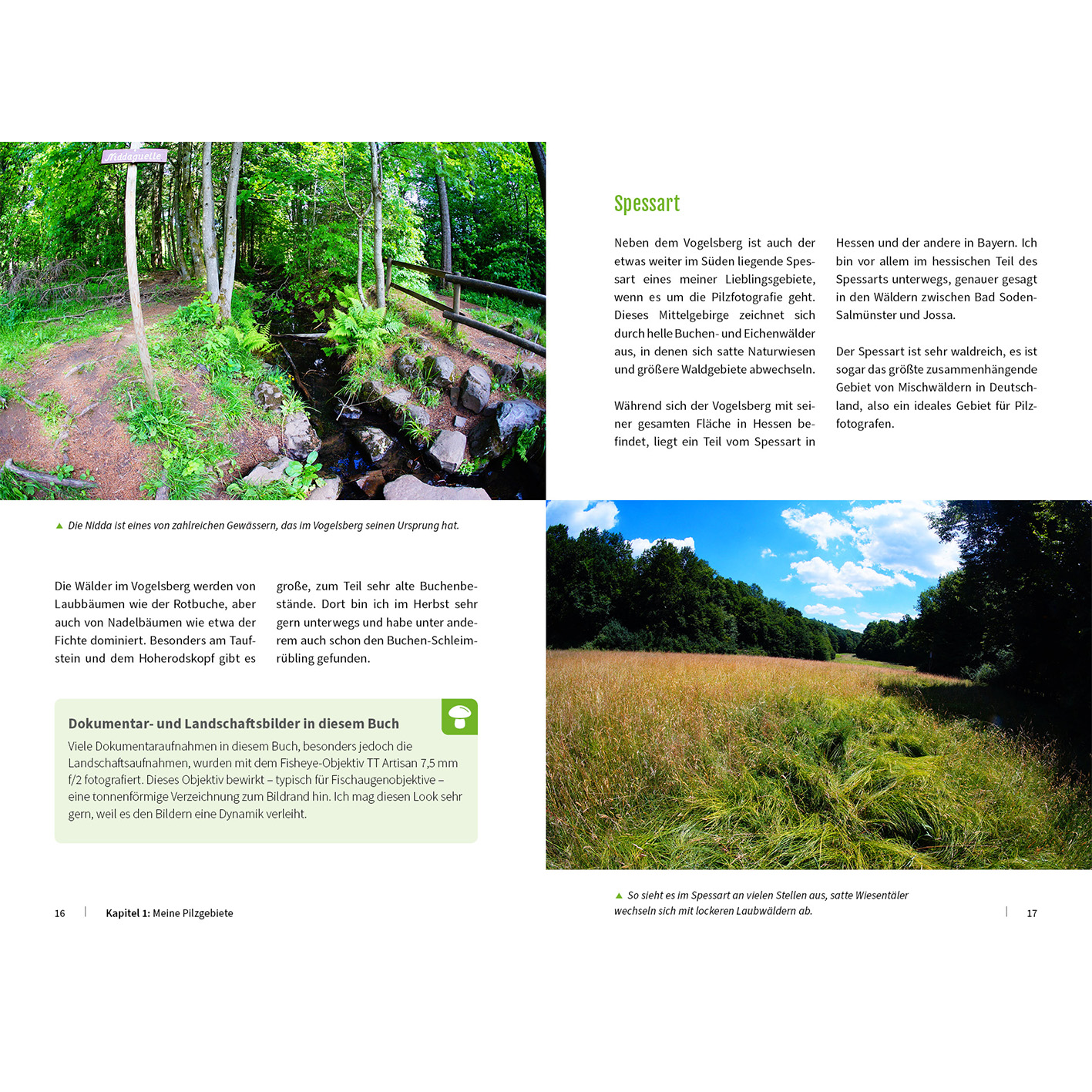 Eine Seite mit Text und Bildern von Wald und Feld mit Text.