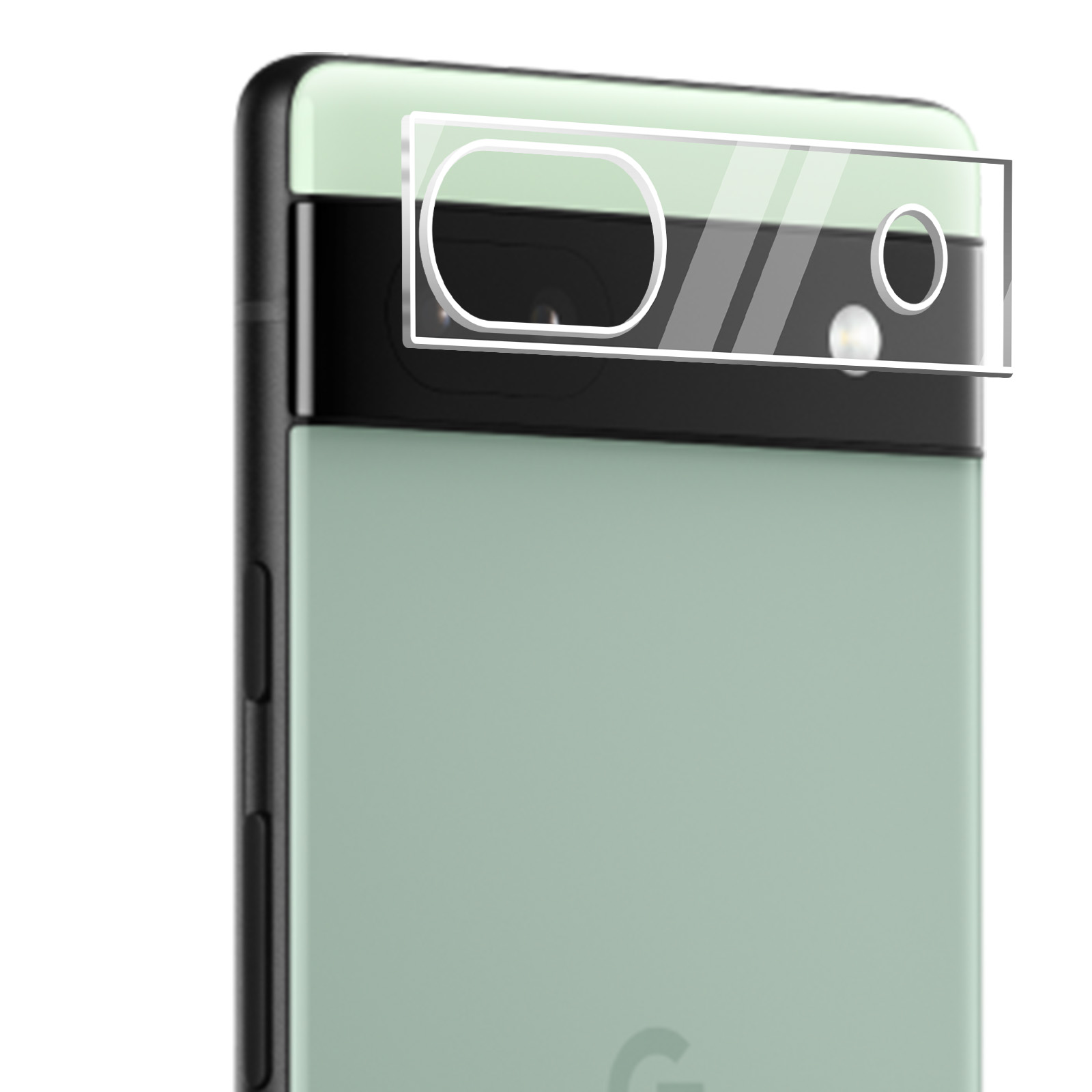 Retro del telefono verde con ritaglio fotocamera e protezione. Protezione trasparente e rettangolare.