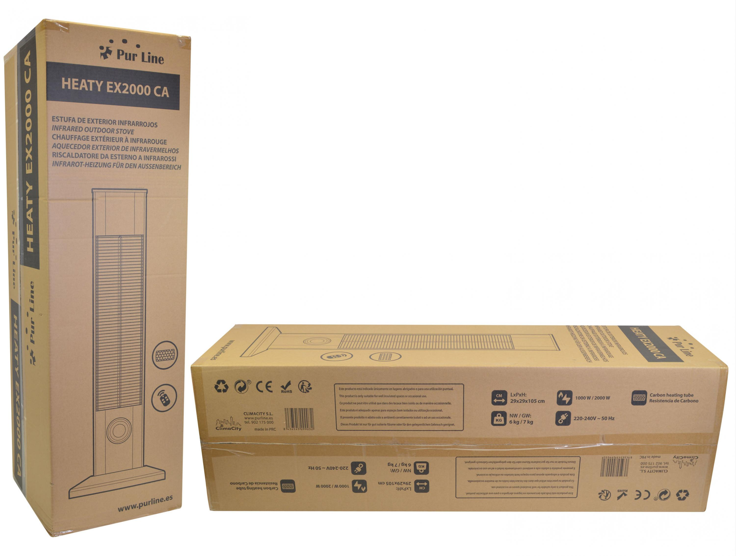 Calefactor halógeno - PURLINE HEATY EX2000 CA, 2000 W, Negro
