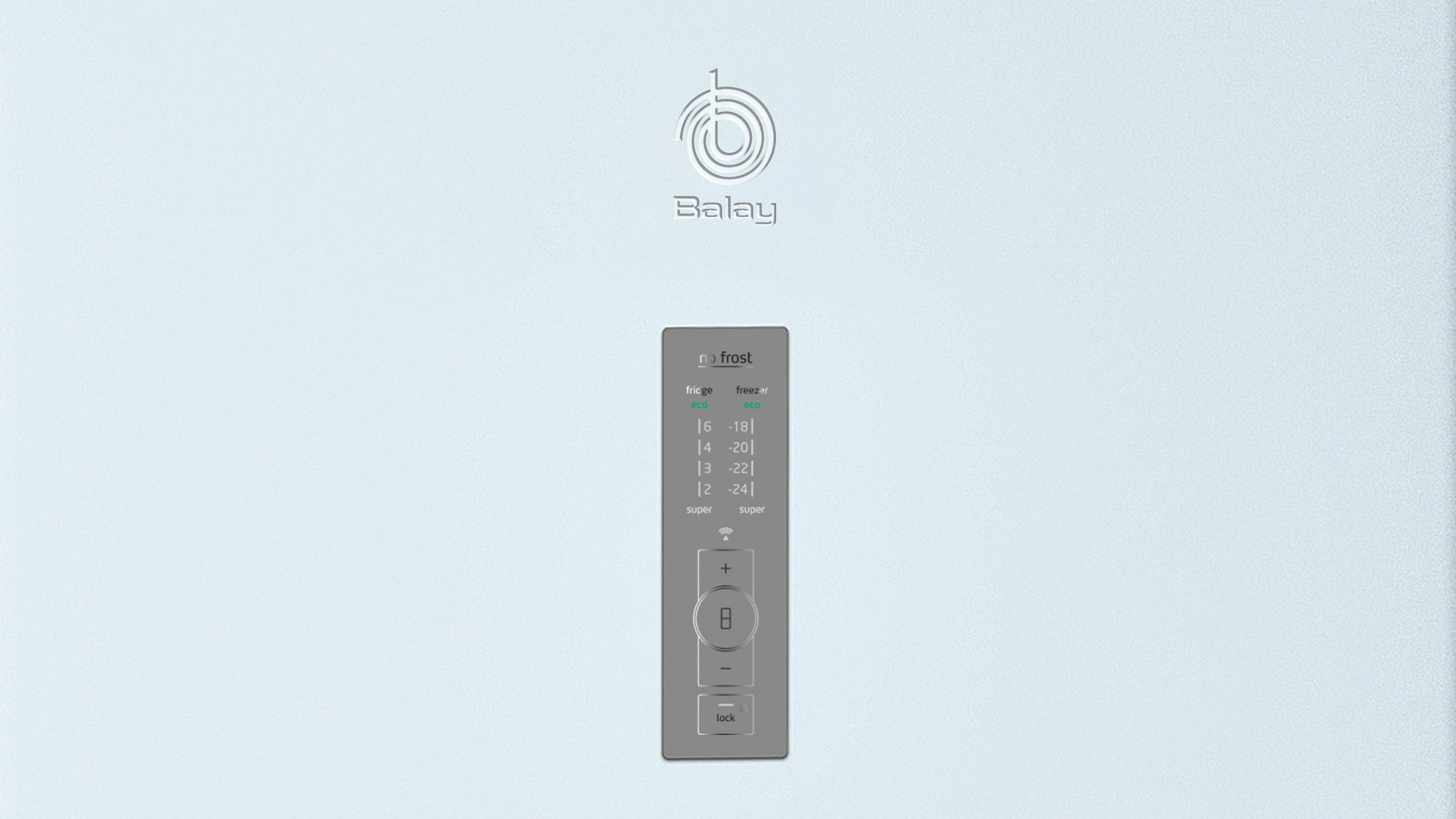 Puerta de frigorífico blanca con panel de control. Panel con pantalla y ajustes.