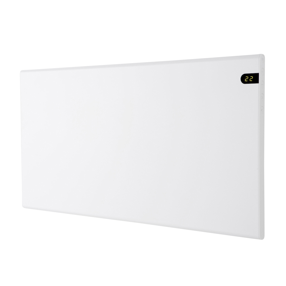 Termoconvettore elettrico bianco con display digitale che mostra il numero 22.