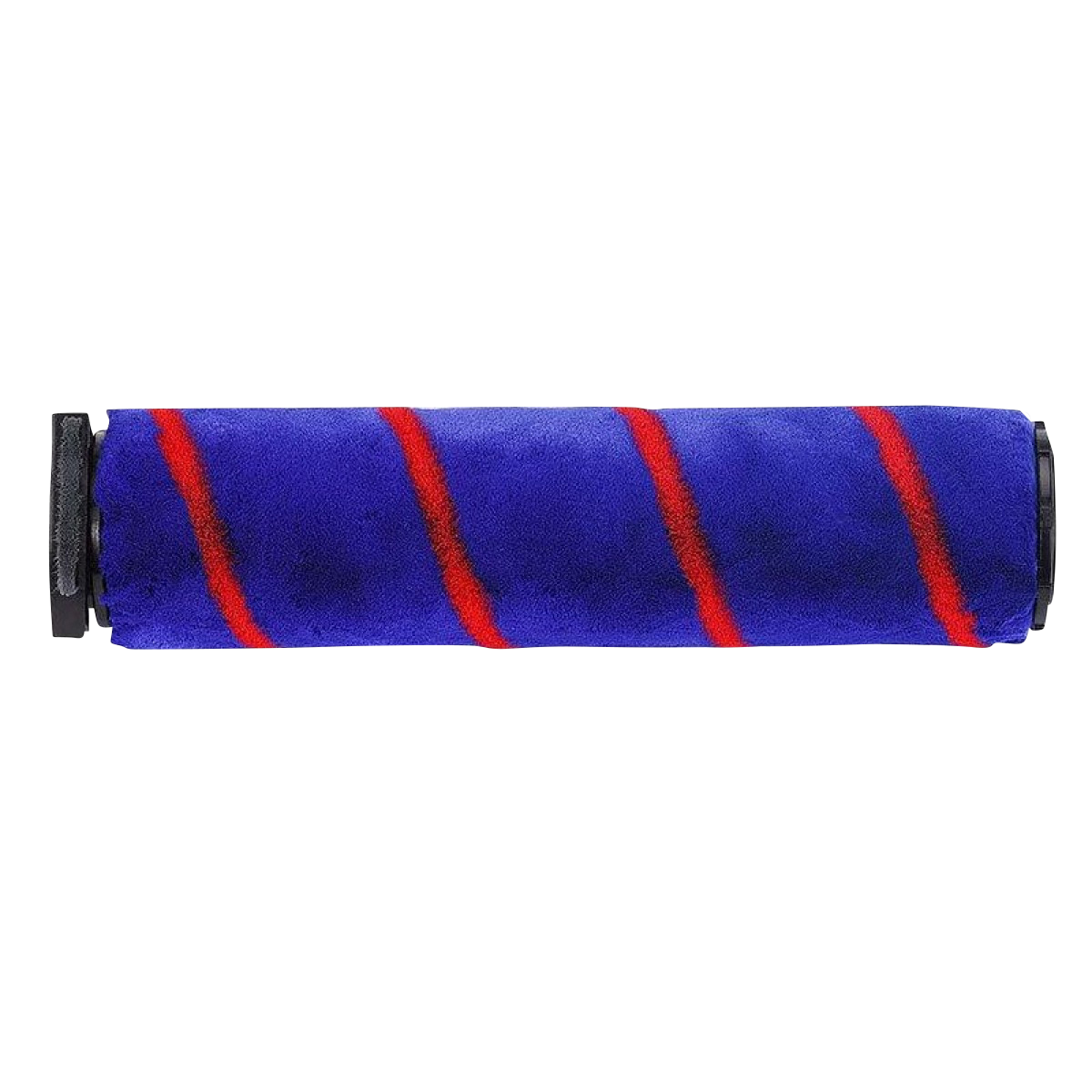Blau-rote Staubsaugerrolle mit Streifen. Schwarze Endstücke. Zum Staubsaugen.