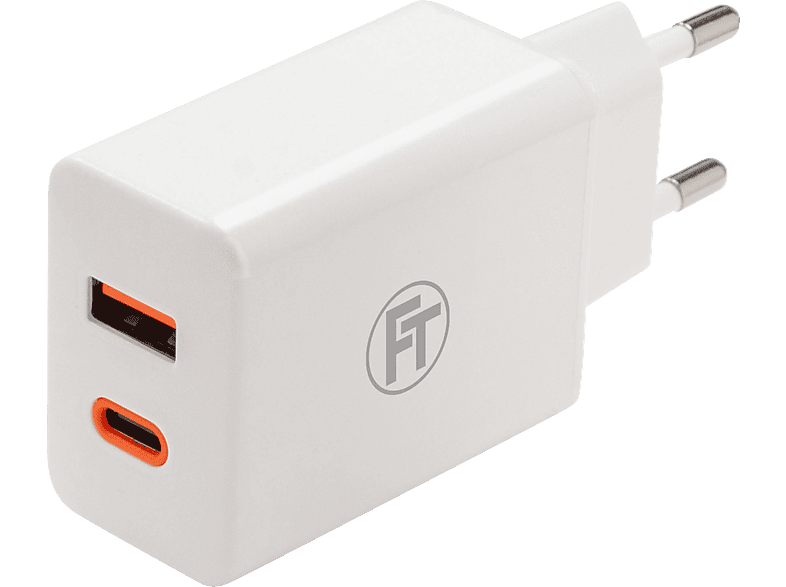 FEINTECH Dual USB Ladegerät USB-C PD PPS USB-A Ladestation Apple, Google, Honor, HTC, Huawei, LG, Motorola, Oppo, Samsung, Sony etc., 5 V - 20 Volt, Weiß