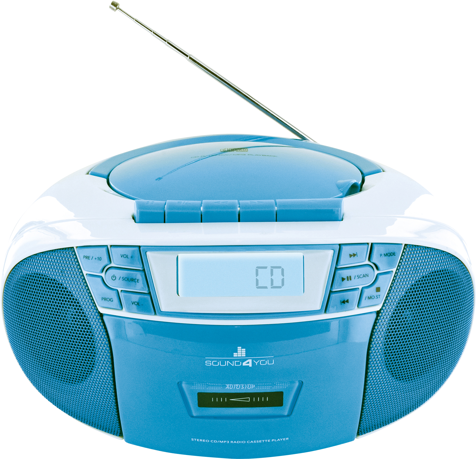 SCHWAIGER -661651- Tragbarer CD-Player Blau/Weiß mit und Radio, Kassettendeck FM