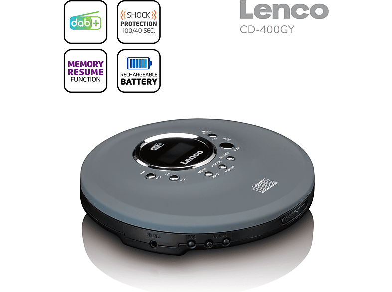 LENCO CD-400GY - Wiederaufladbarer Discman MediaMarkt | Anthrazit CD-Spieler Tragbarer 