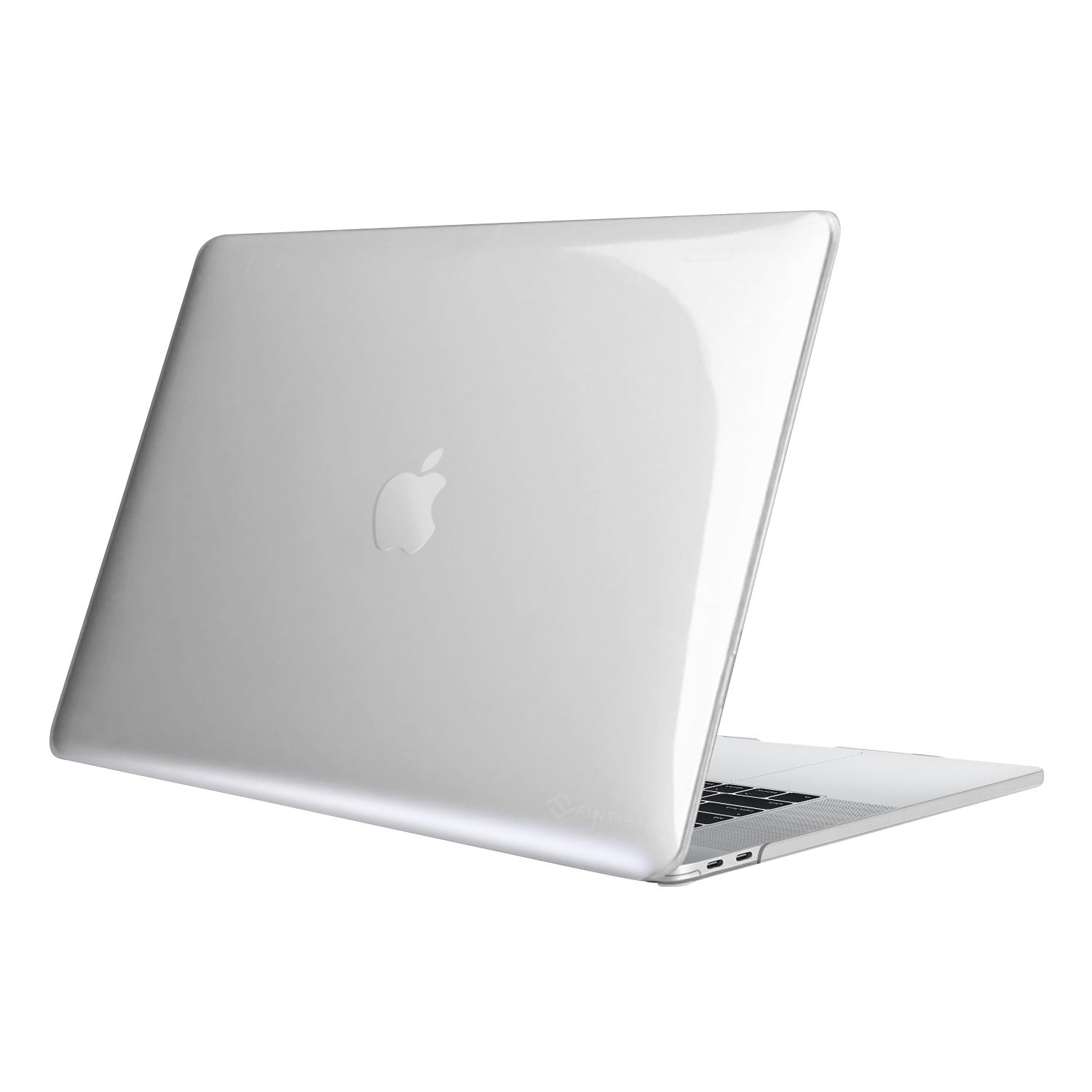 Silbernes Macbook Laptop, geschlossen, auf schwarzem Hintergrund. Apple-Logo sichtbar.
