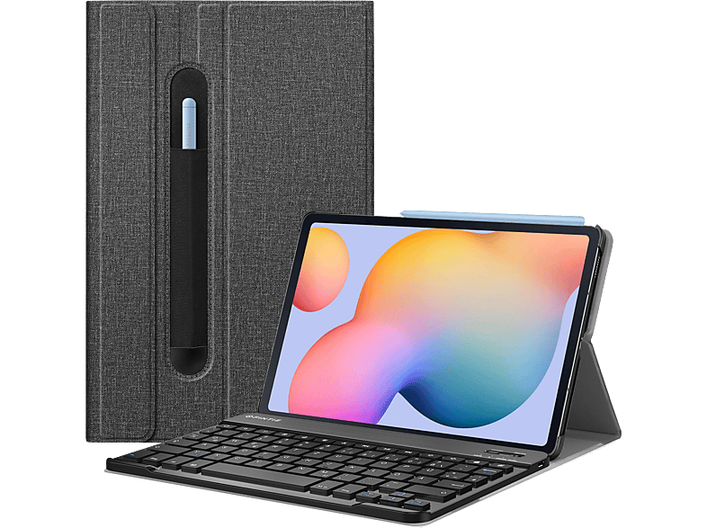 FINTIE Hülle + Tastatur Tablethülle Bookcover Samsung Dunkelgrau für Kunstleder, Jeansoptik