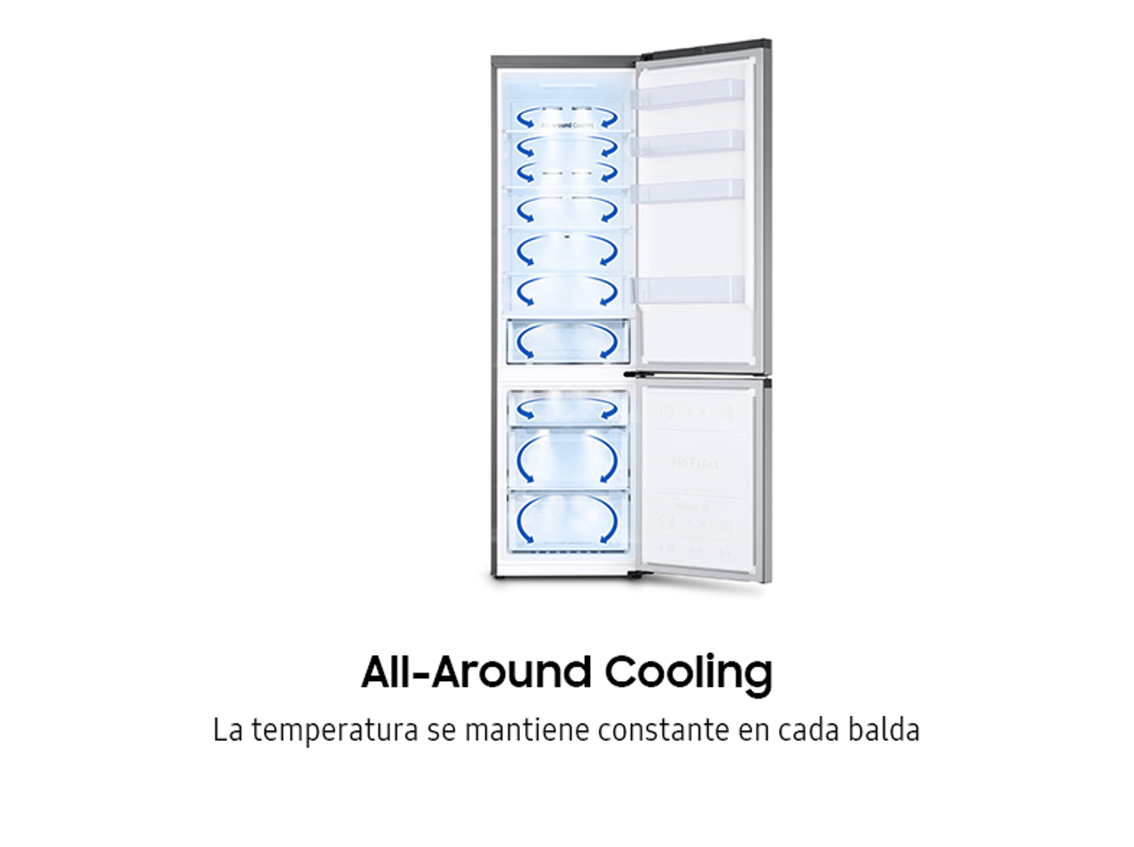 FRIGORIFERO COMBINATO SAMSUNG RB38T600DSA/EF, Capacità netta totale 390 l, Rumorosità: 35 dB(A), 5 ripiani, Dimensioni: L 595 mm A 2030 mm P 658 mm, Argento, Acciaio inox, Classe D