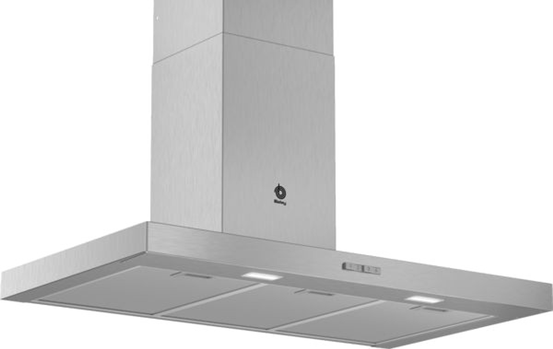 Cappa in acciaio inox con luci e due pulsanti di controllo. Il marchio è Balay.
