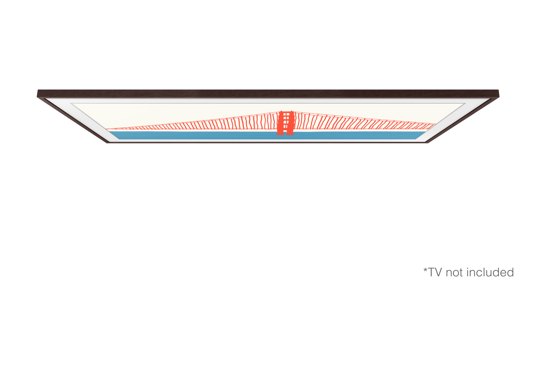 Ein TV-Rahmen mit einer roten Skizze der Golden Gate Bridge.