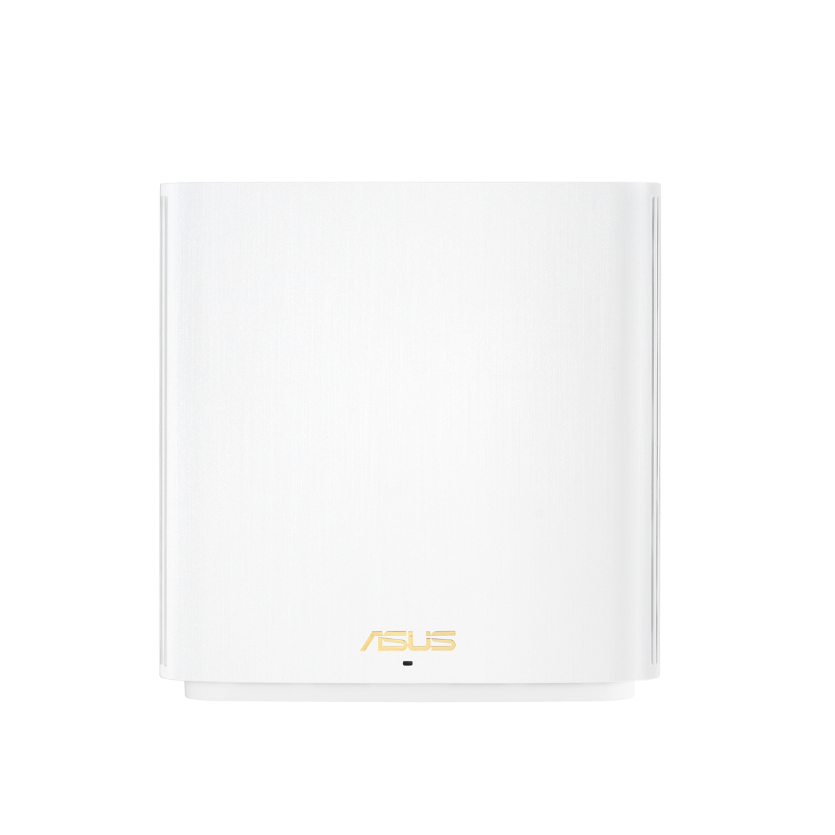 Weißes rechteckiges Gerät mit ASUS-Logo. Schlichtes, modernes Design, Logo in Gold.