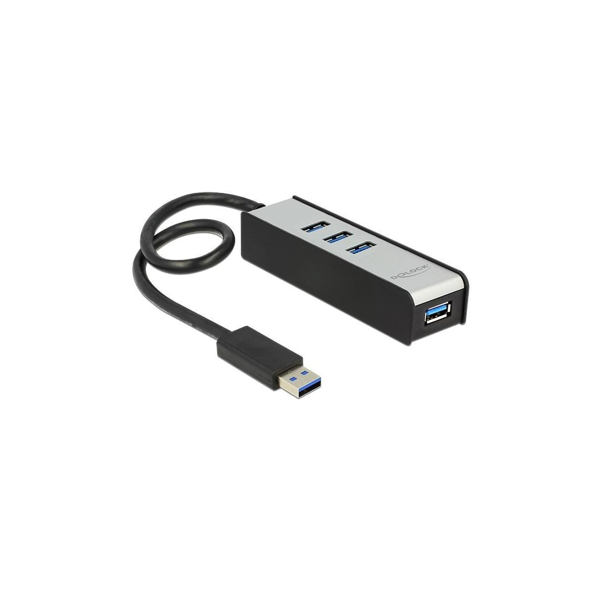 USB3.0, Aluline extern DELOCK Schwarz 4-Port Multimedia-Technik USB-HUB HUBs Adapter, DELOCK