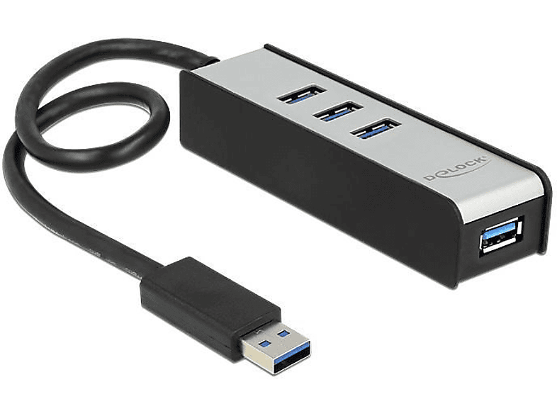 DELOCK DELOCK USB-HUB 4-Port USB3.0, Aluline extern Multimedia-Technik HUBs Adapter, Schwarz