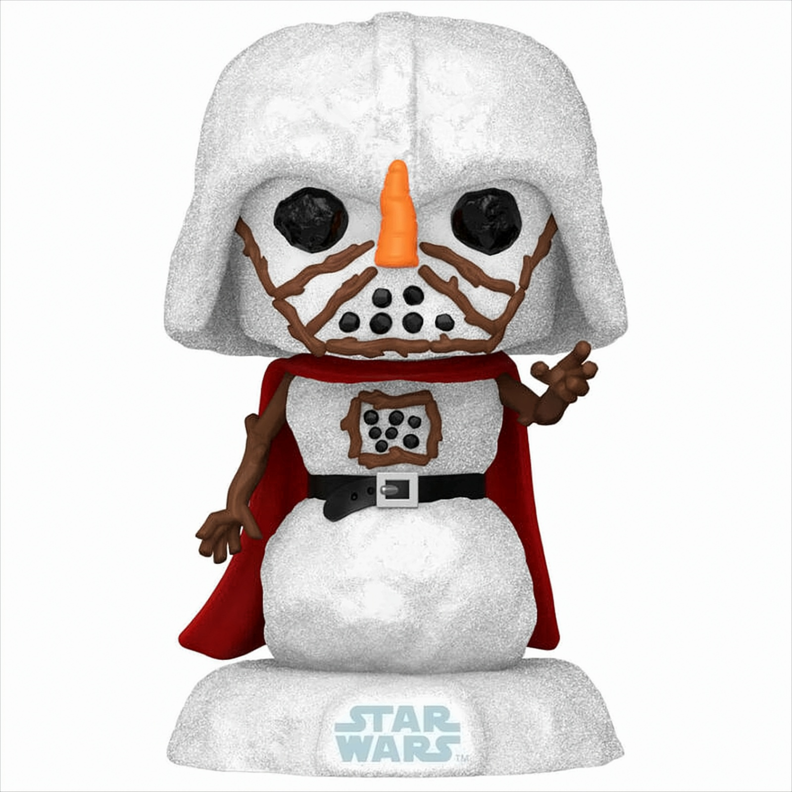 Figura di pupazzo di neve di Star Wars, ispirata a Darth Vader. Bianco con naso di carota.