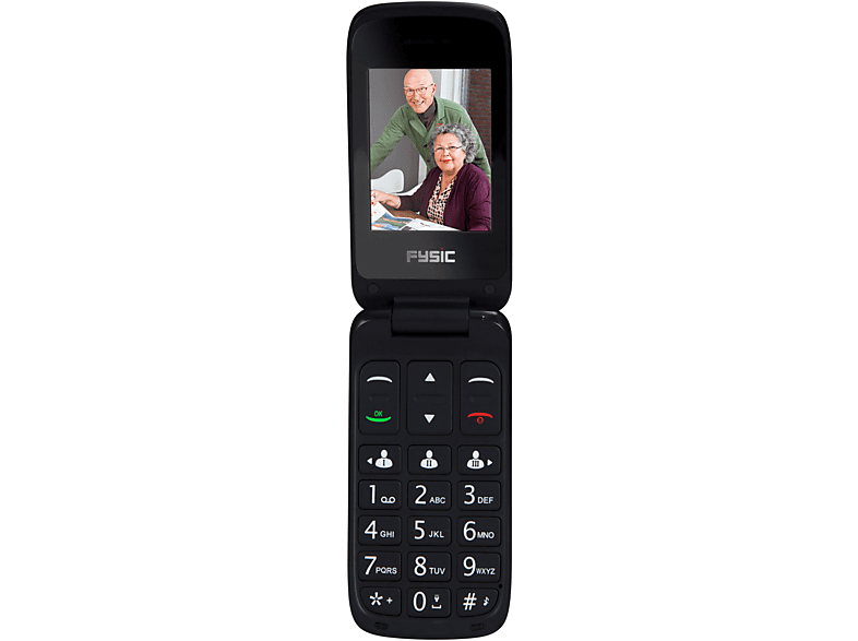 FYSIC FM-9760ZT - Klapphandy mit SOS-Notruftaste,einstellbarer Klingel- und Hörlautstärke Mobiltelefon inkl. Ladeschale, Schwarz
