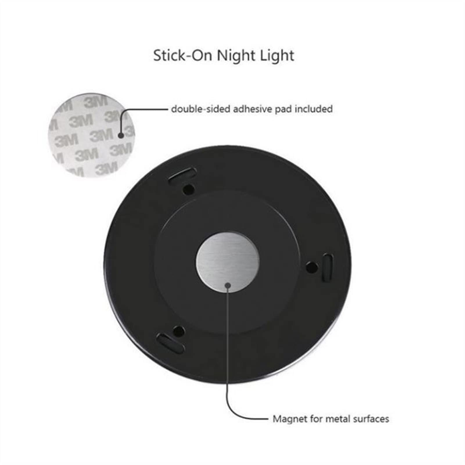Ein schwarzes Nachtlicht zum Aufkleben mit doppelseitigem Klebepad und Magneten.