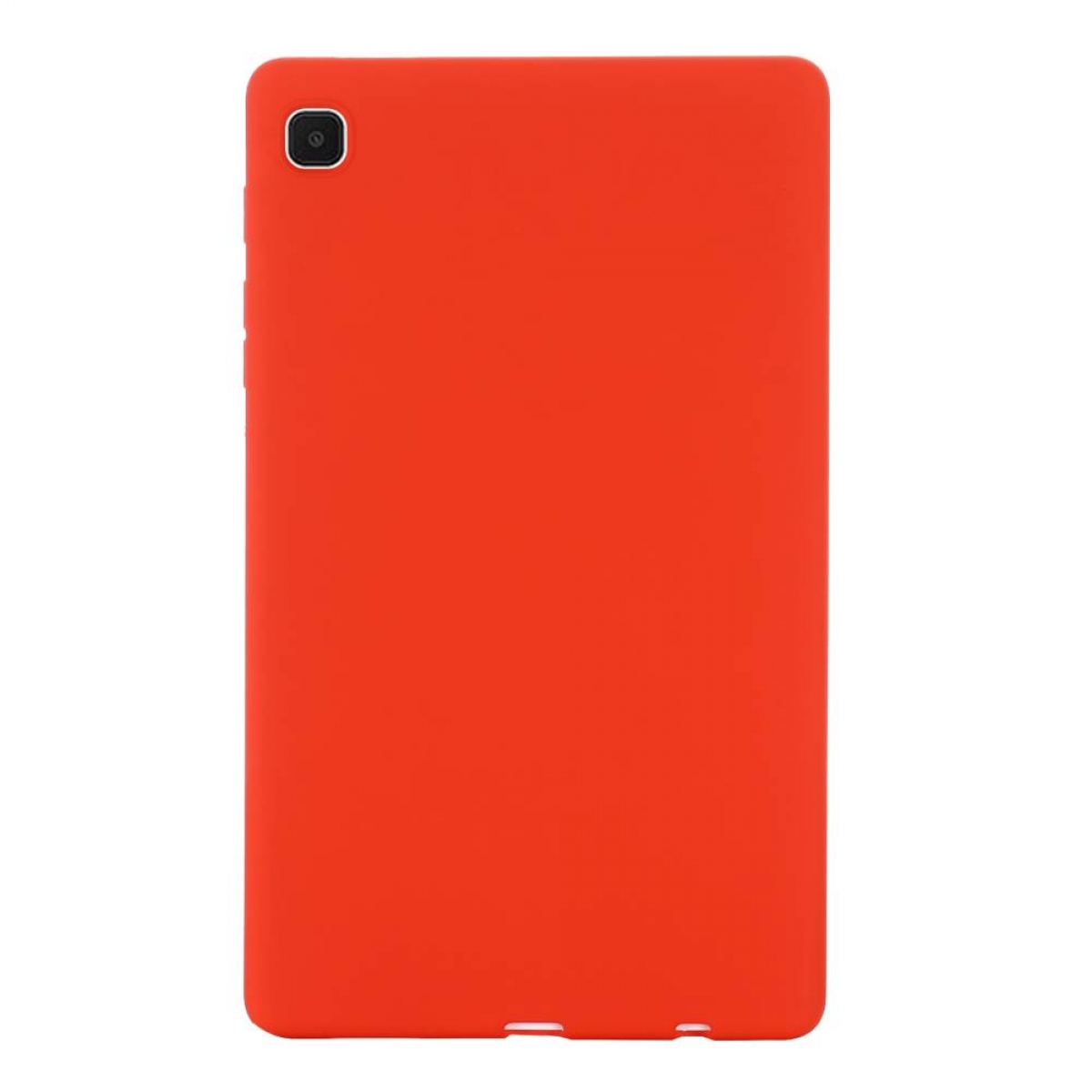 Eine leuchtend rote Tablethülle mit Kamera, mit rotem Hintergrund.