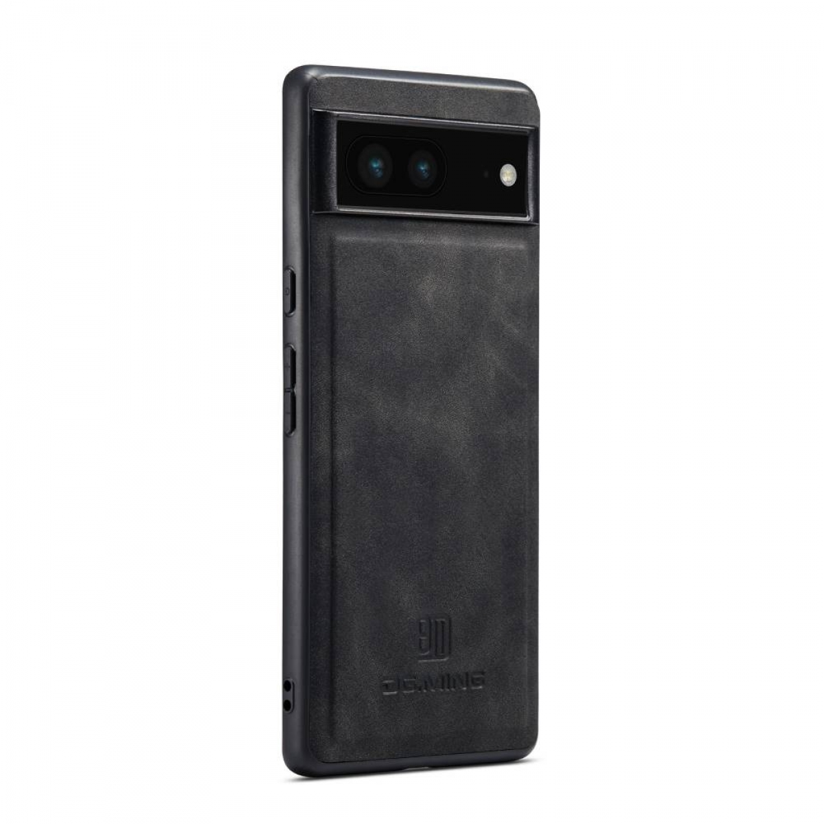 Eine rote Handyhülle mit Brieftaschenfunktion, die das Telefon und einen Kartenhalter zeigt. Der Markenname ist sichtbar.