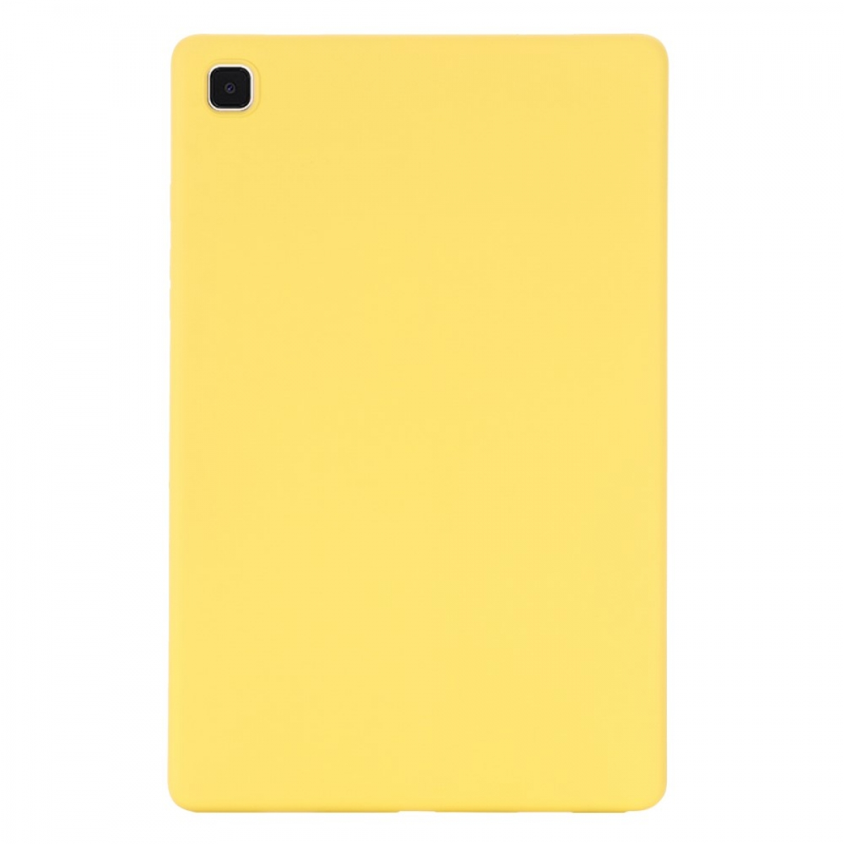 Ein gelbes Tablet, von hinten betrachtet, mit der Kameralinse oben.