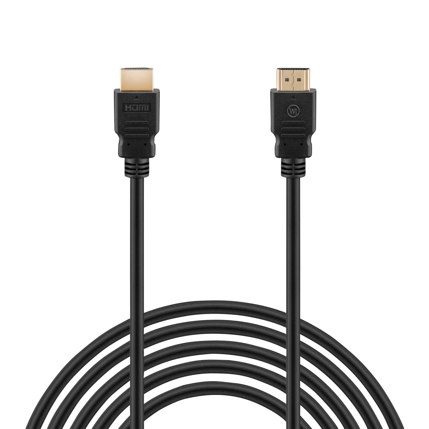 Zwei schwarze HDMI-Kabel. Goldene HDMI-Anschlüsse.
