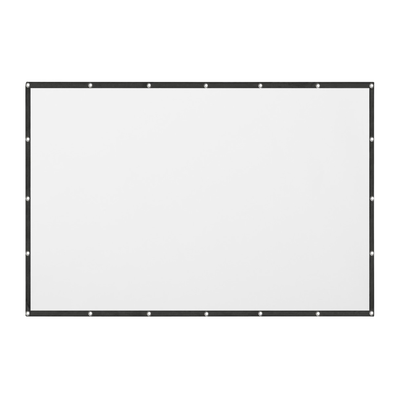 Weiße Projektionsleinwand mit schwarzem Rand. Der Hintergrund ist schwarz.