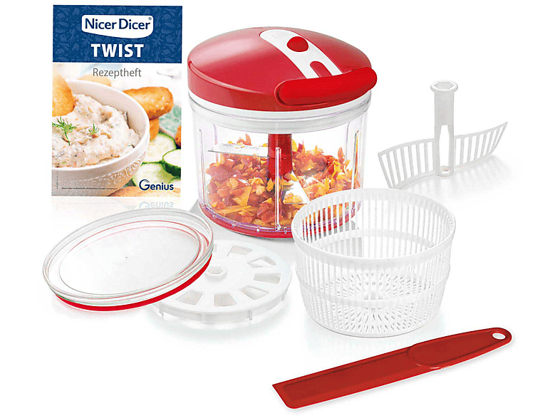Genius Nicer Dicer Twist Set Di 9 Tritatutto Universale, Taglia Verdure Manuale Con Corda Centrifuga Per Insalata E Colino Cipolle Tritare Purea Da 1000 Ml 882708991