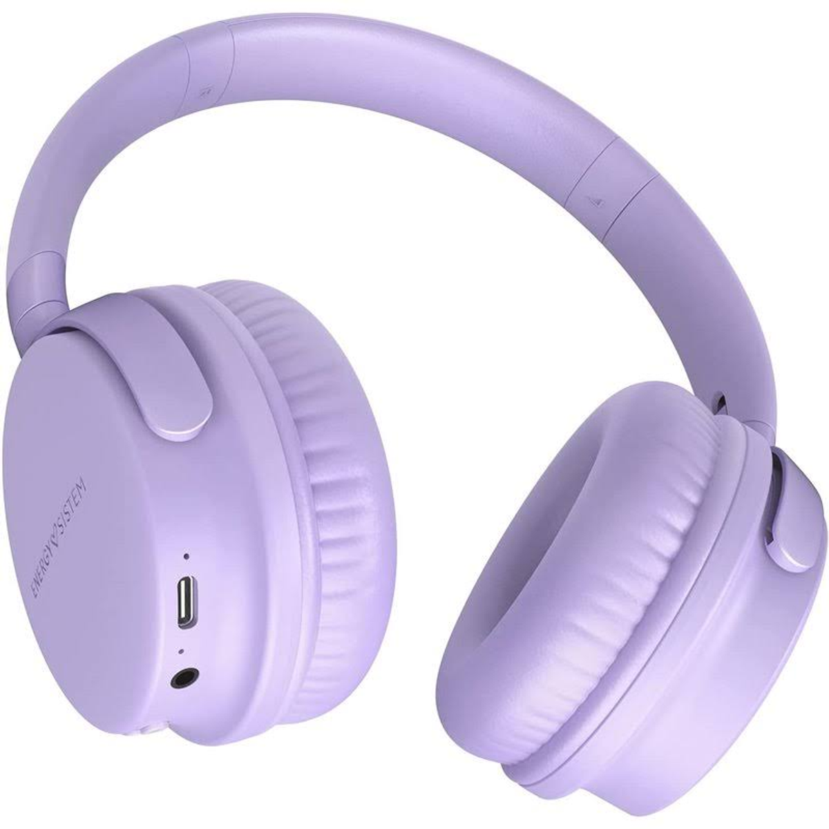 Un par de auriculares Energy Sistem de color lila claro.