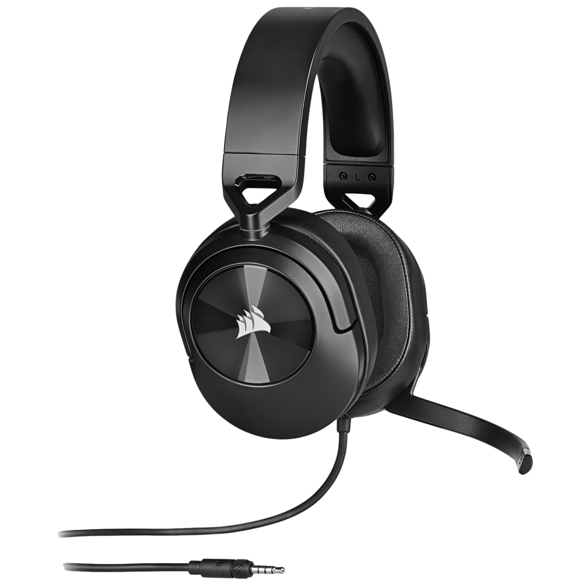 Schwarze Over-Ear-Kopfhörer mit Mikrofon und Kabel.