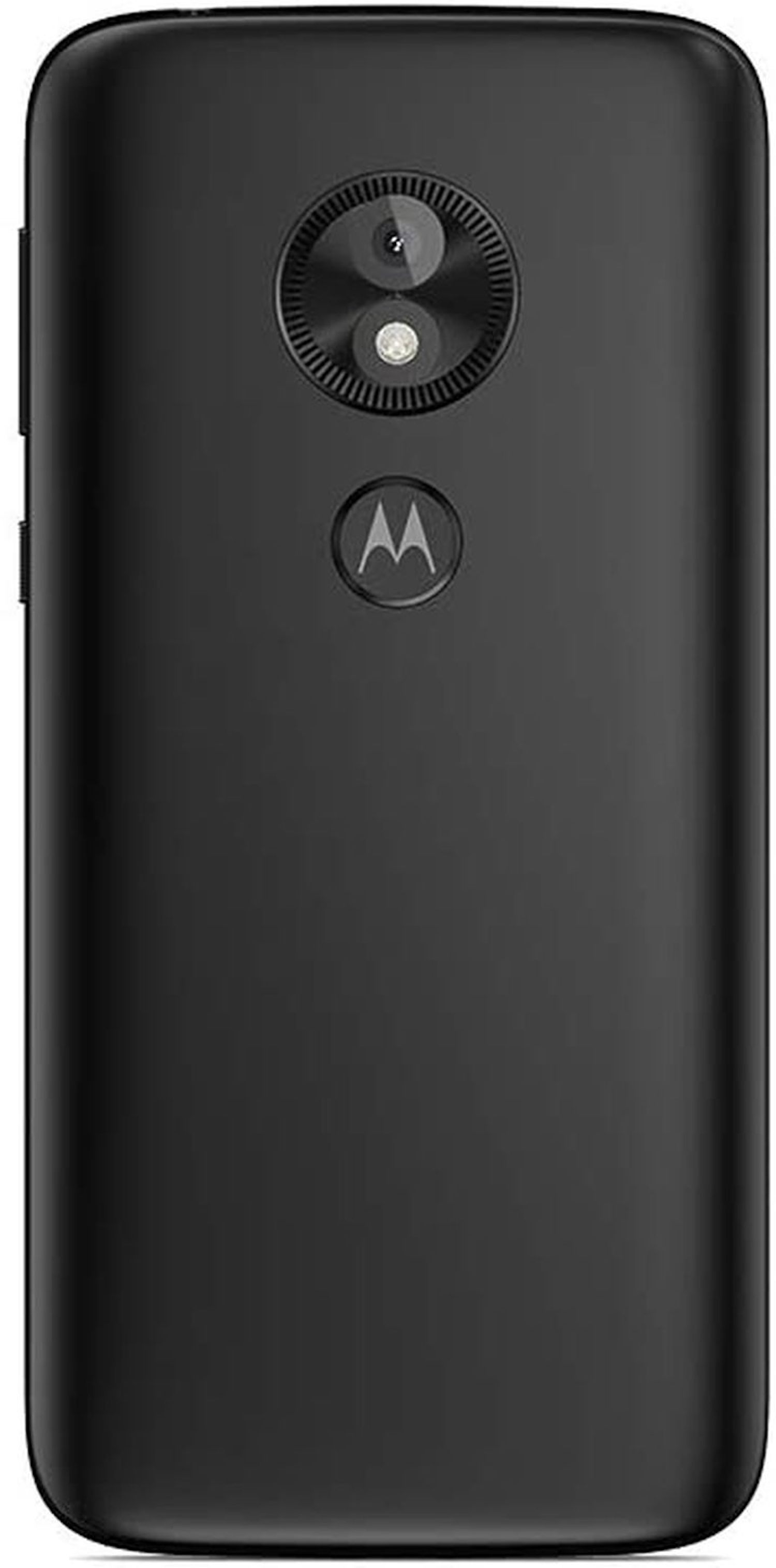 Tył czarnego smartfona Motorola z podwójnym aparatem i logo.