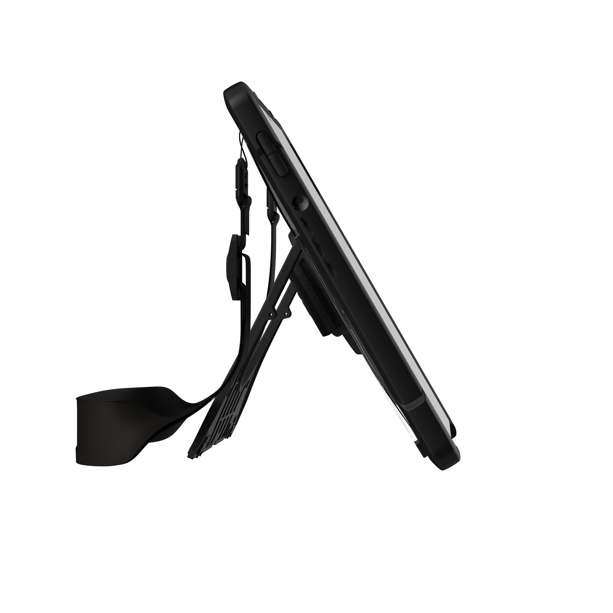 Tablet in einer Hülle, zum Betrachten hochgestellt.