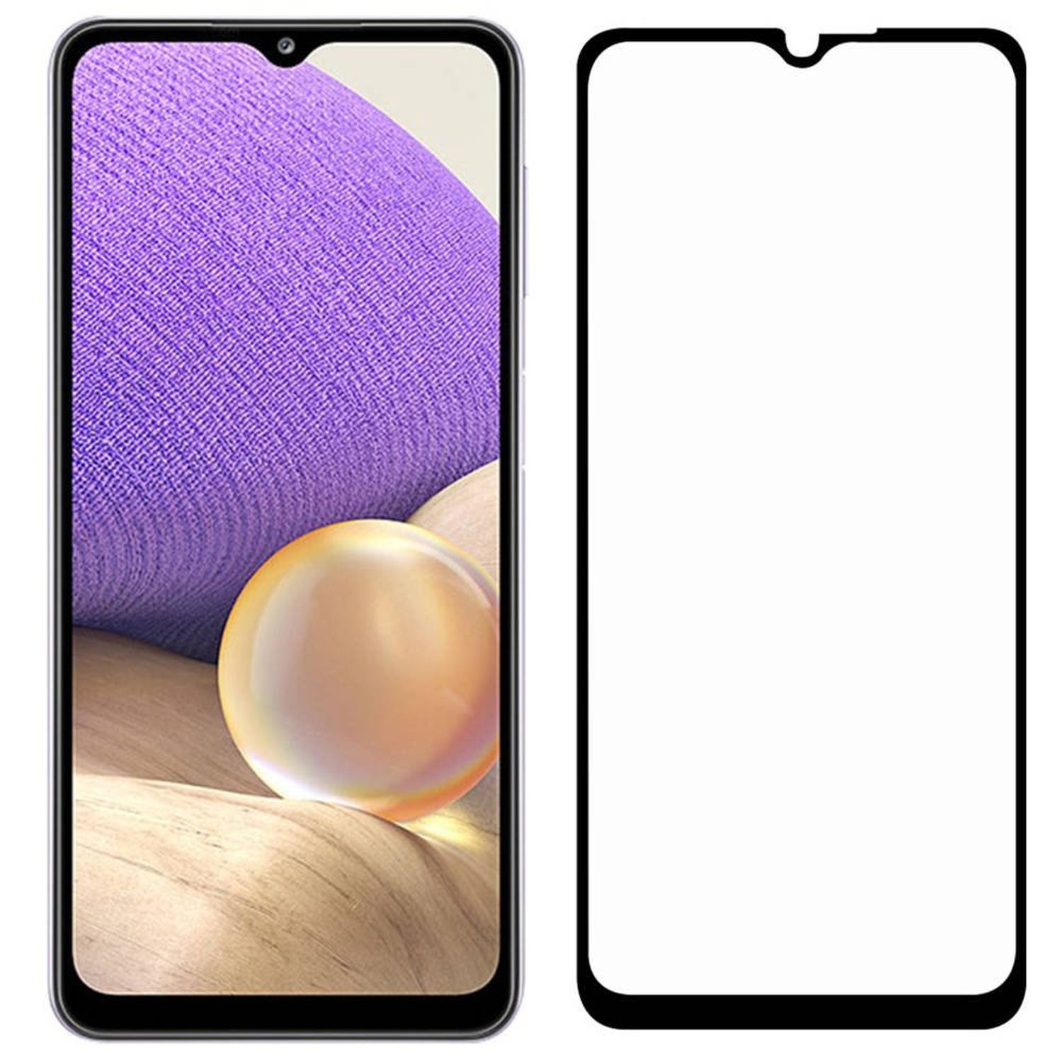 Smartphone mit Displayschutz, zeigt einen lila Hintergrund.