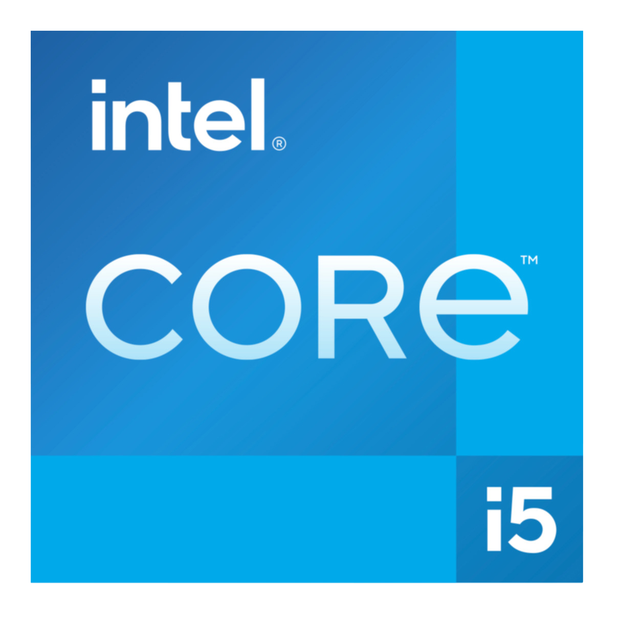 Niebieski kwadrat z logo Intel Core i5.