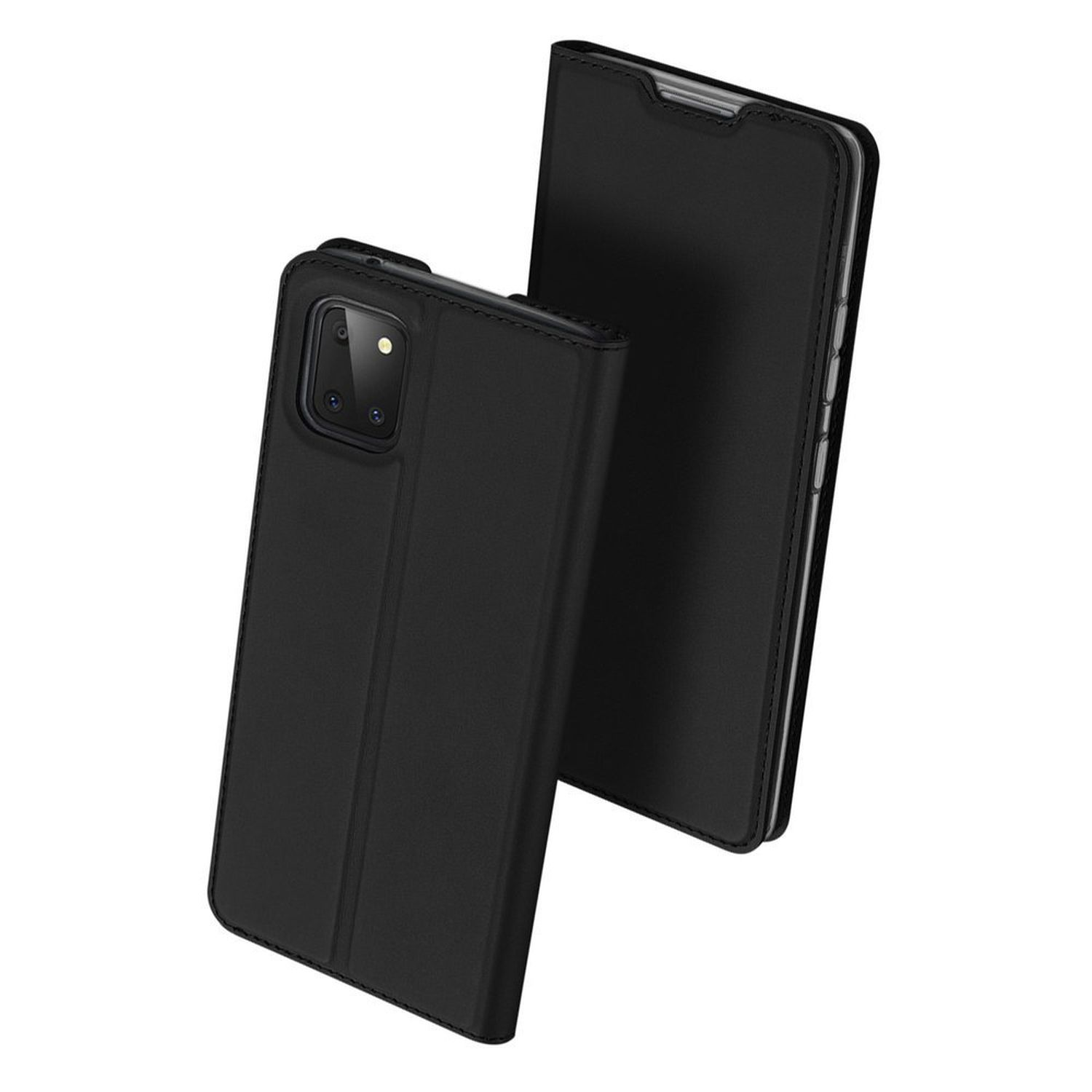Schwarze Handyhülle, geöffnet. Das Telefon ist nicht sichtbar.