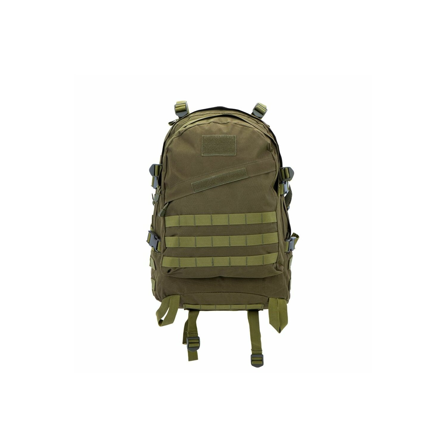 Ein grüner Rucksack auf weißem Hintergrund.