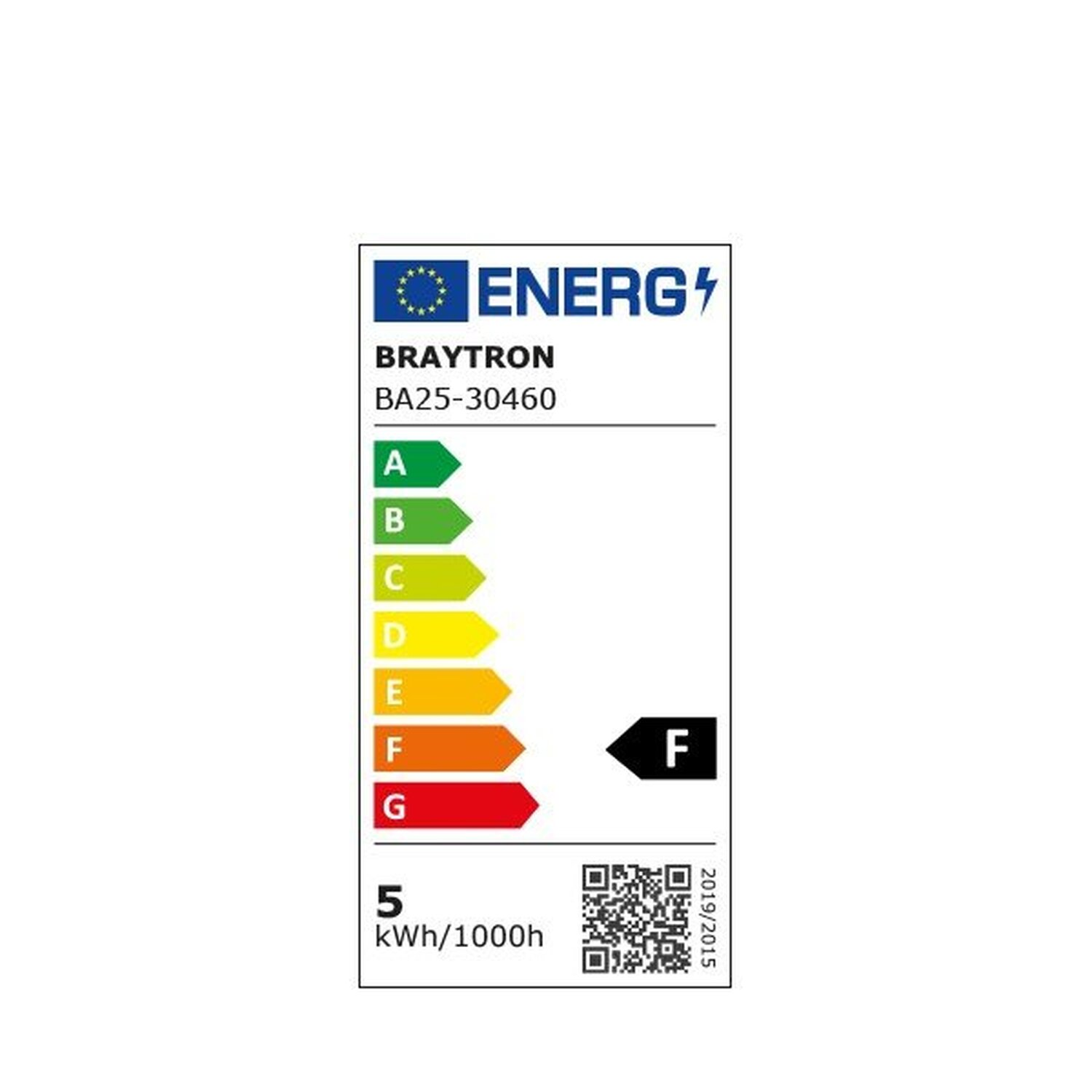 Ein weißes Etikett mit Informationen zur Energieeffizienz und QR-Code auf weißem Hintergrund.