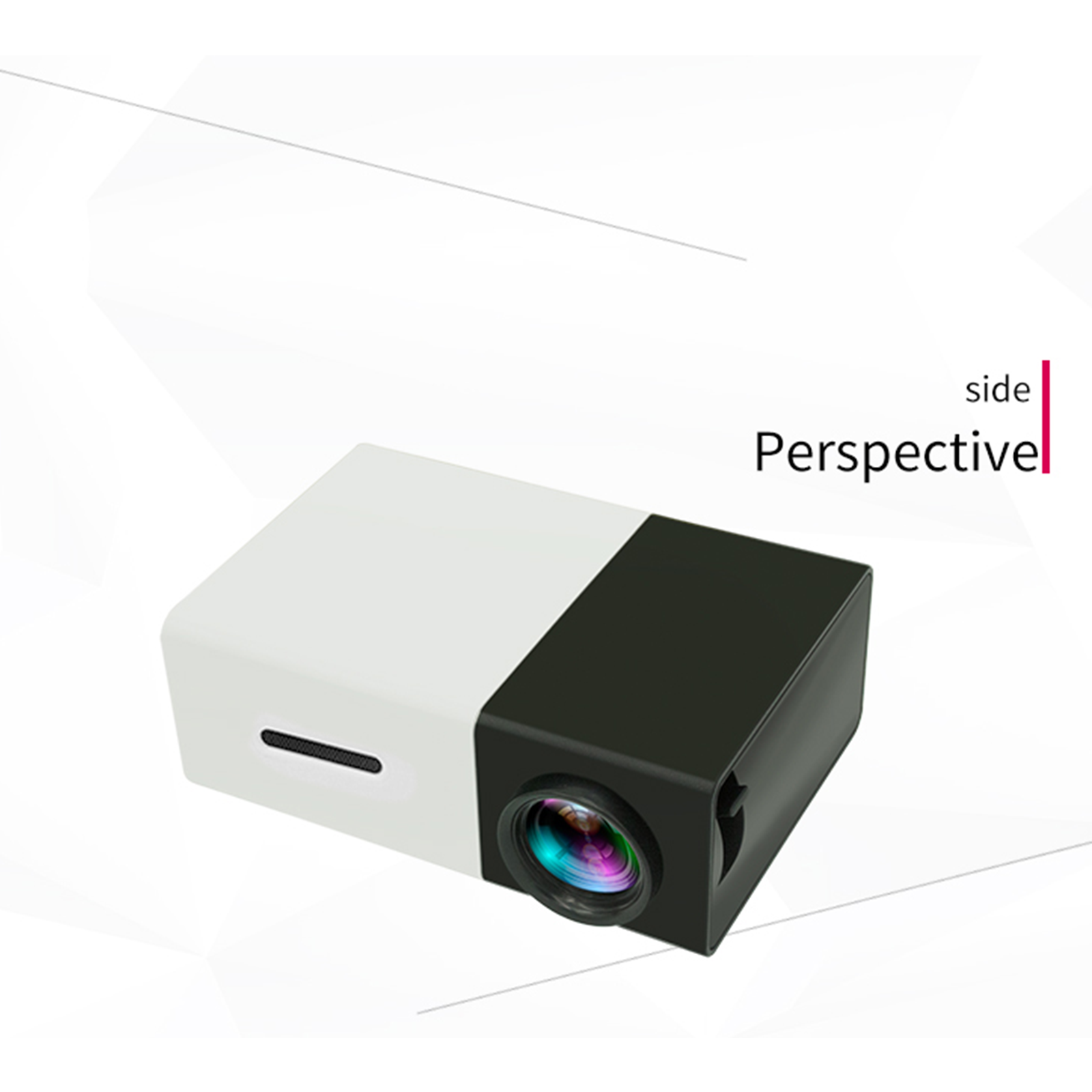 Proyector blanco y negro. Texto: Perspectiva.