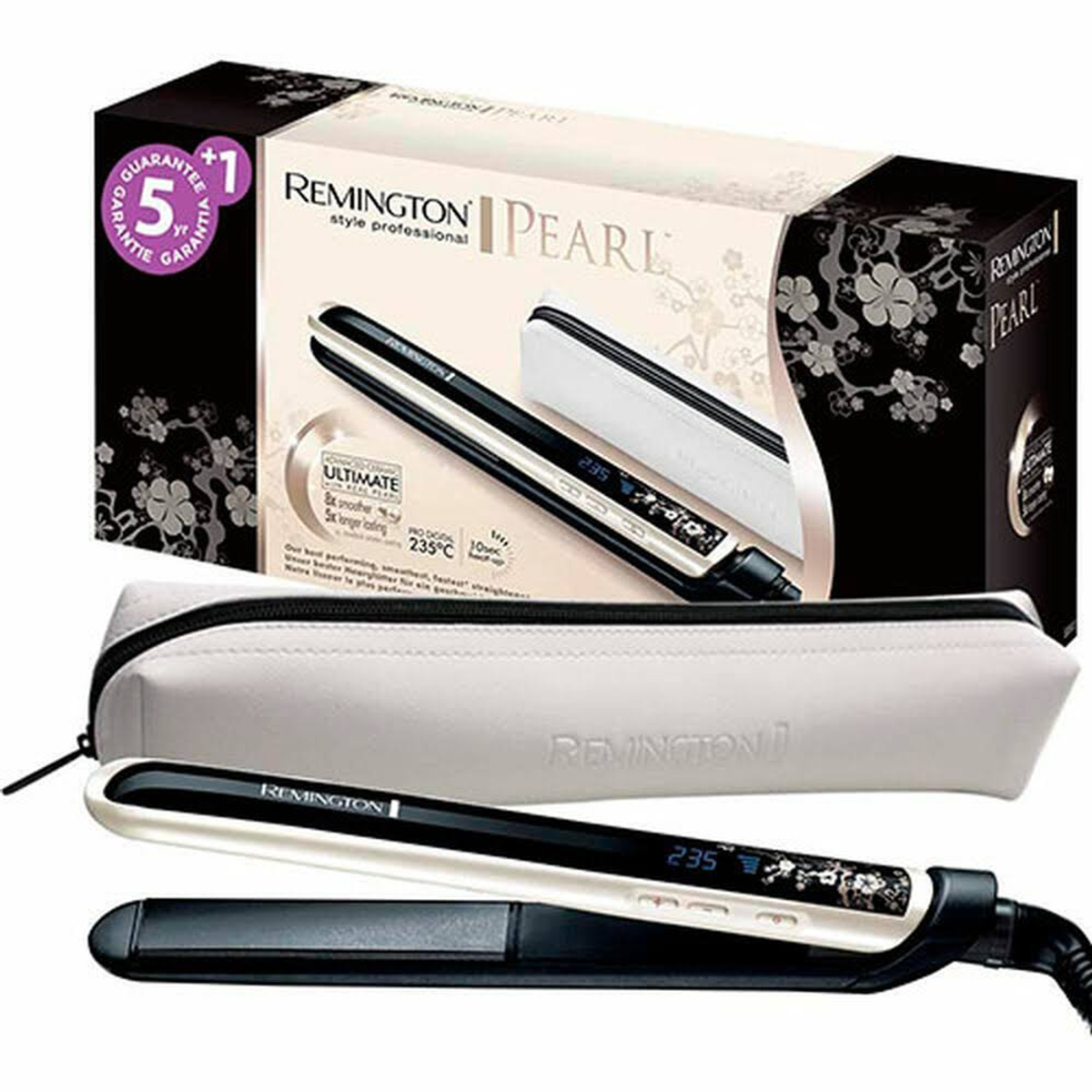 Plancha para el pelo Remington y estuche. Plancha negra y blanca con pantalla digital.
