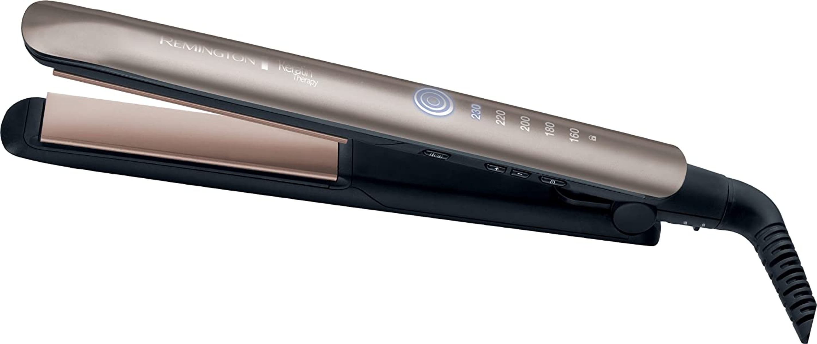 Plancha de pelo - S8593 REMINGTON, Cerámica, 220 V, 160 °C, Negro