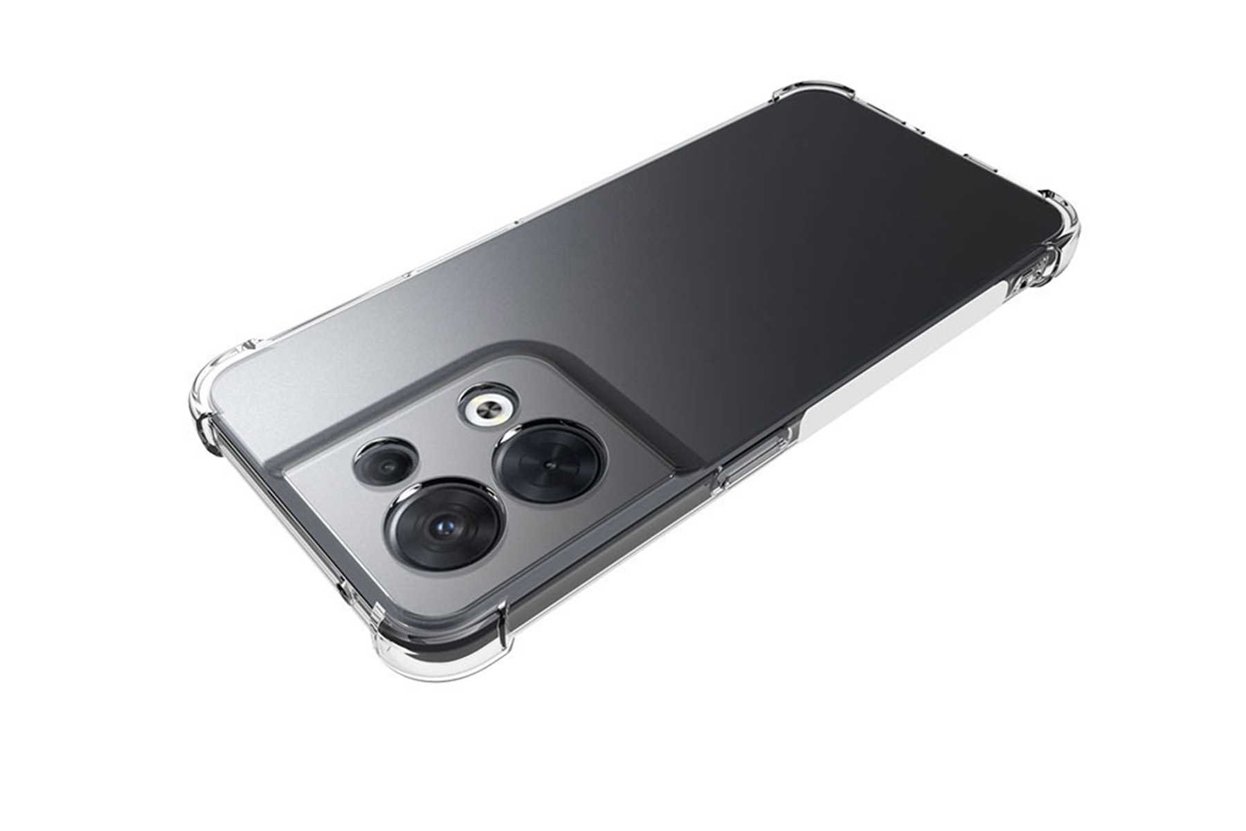 Transparente Handyhülle. Telefon mit mehreren Linsen. Schwarzer und grauer Farbverlauf.