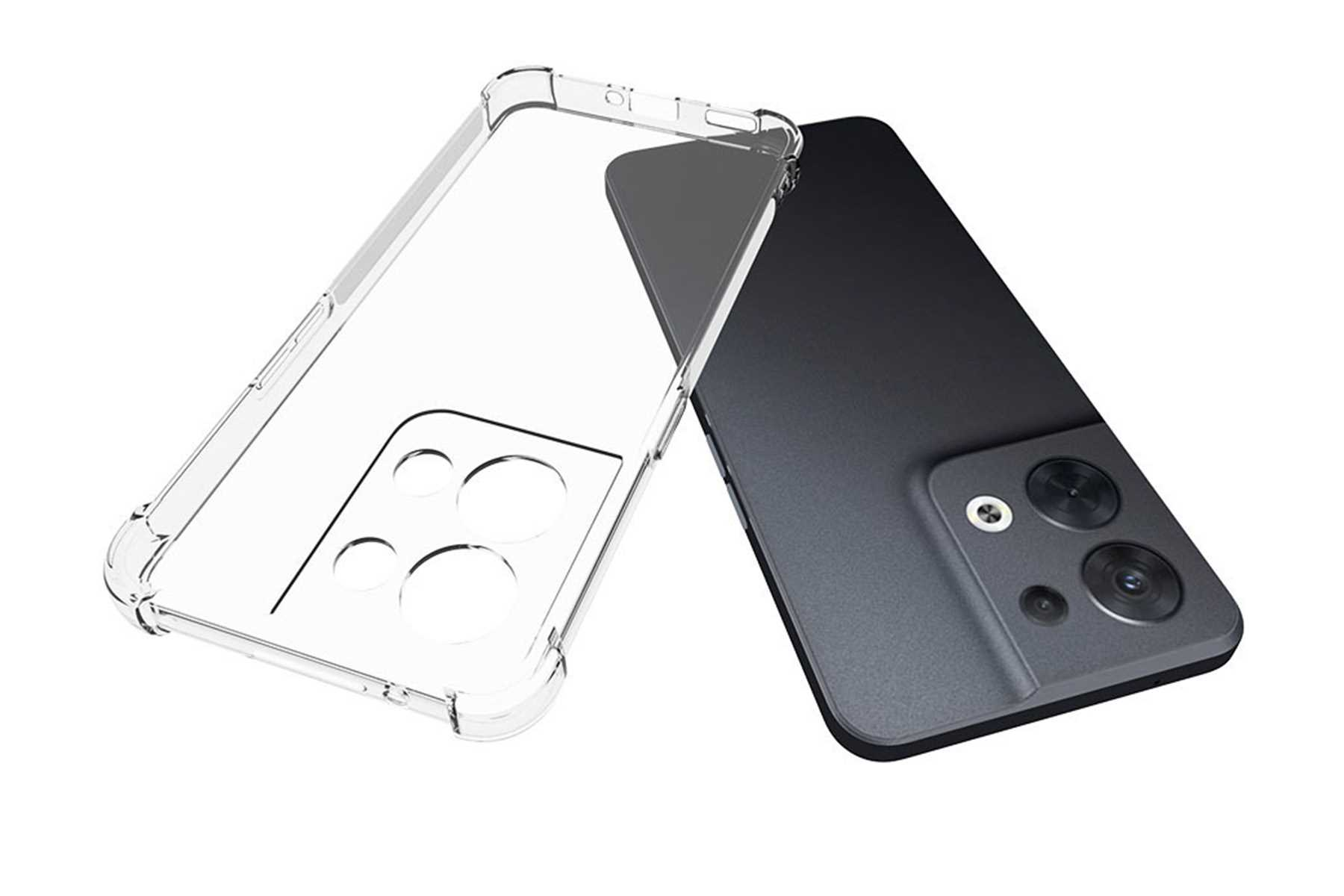 Ein Telefon und eine transparente Hülle. Das Telefon ist schwarz. Die Hülle ist transparent.
