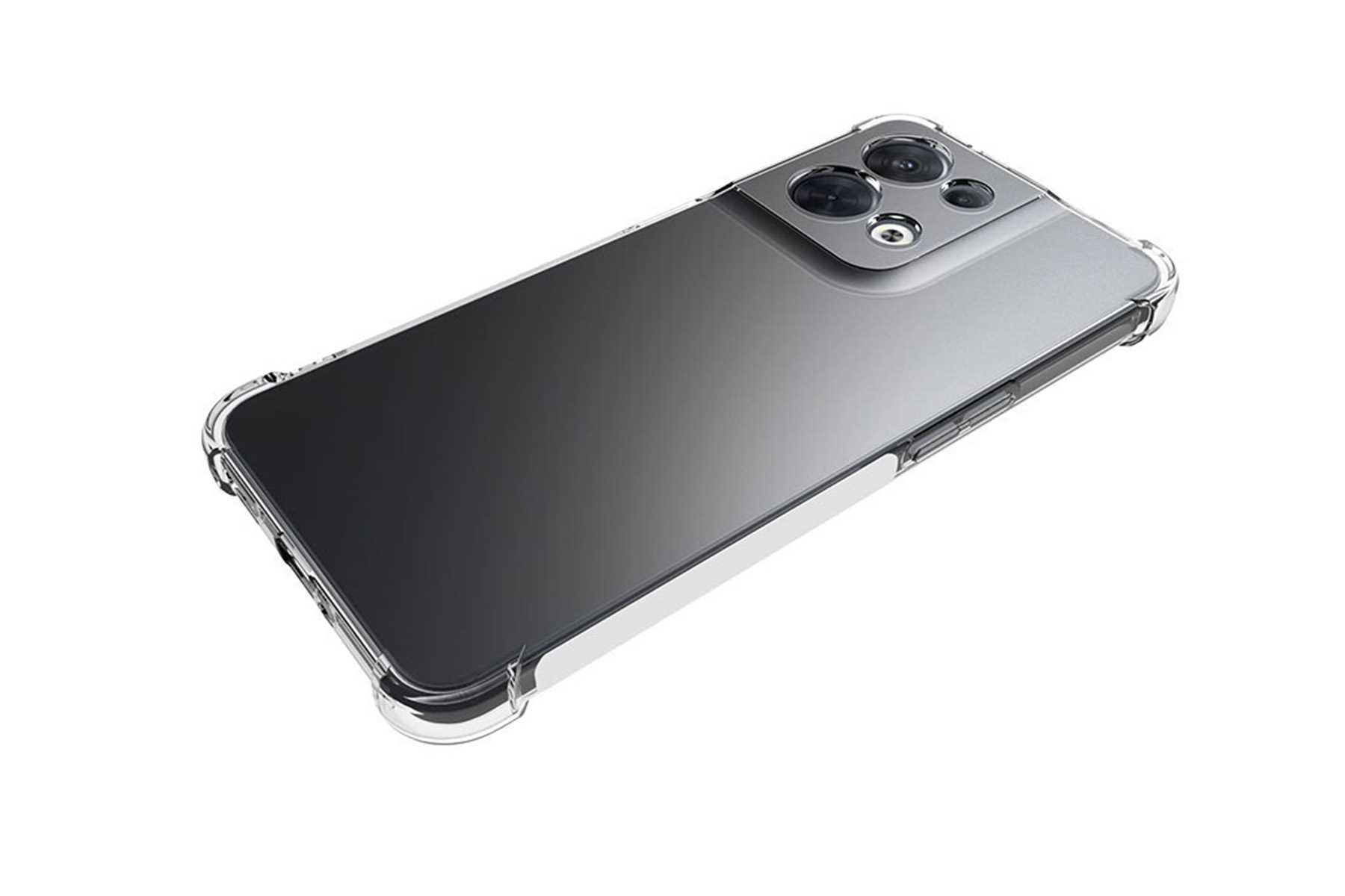 Eine transparente Handyhülle auf einem Handy. Das Handy hat mehrere Kameralinsen.