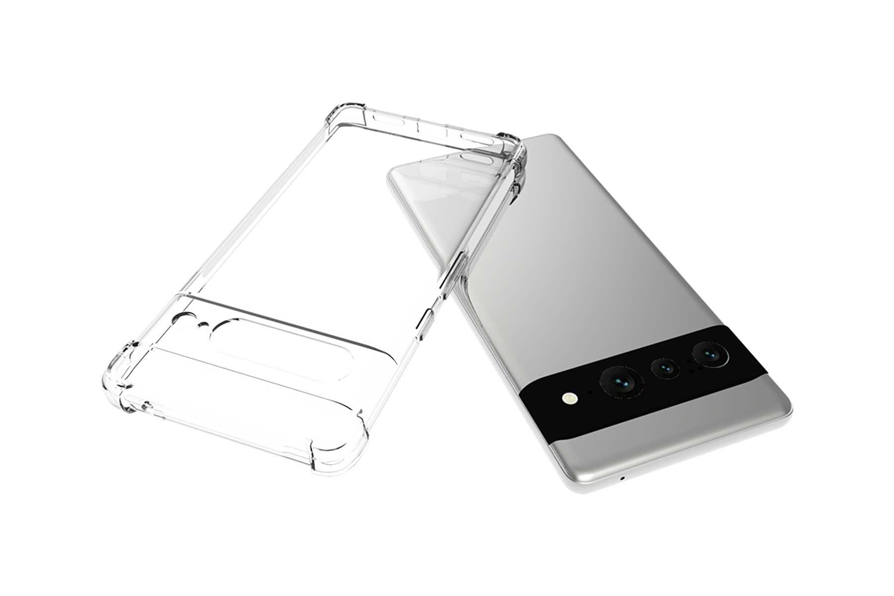 Transparente Handyhülle neben einem silbernen Telefon mit drei Kameralinsen.