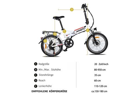 MYATU E-bike Elektrofahrrad (Laufradgröße: SATURN Schwarz) Zoll, E-Faltrad 375, Kompakt-/Faltrad 20 Erwachsene-Rad, 