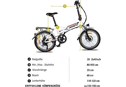 MYATU E-bike Elektrofahrrad E-Faltrad Kompakt-/Faltrad (Laufradgröße: 20  Zoll, Erwachsene-Rad, 375, Schwarz) | SATURN