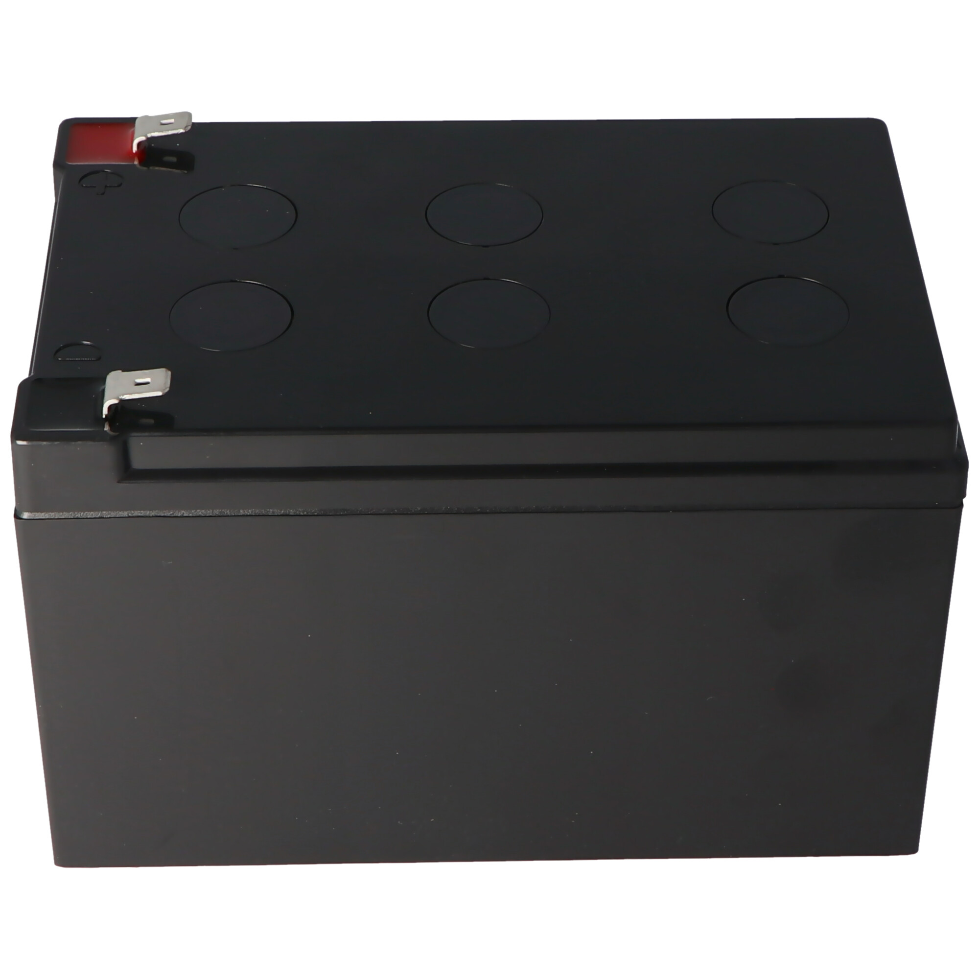 Schwarze, rechteckige Batterie. Einfach, ohne sichtbare Etiketten oder Markierungen.