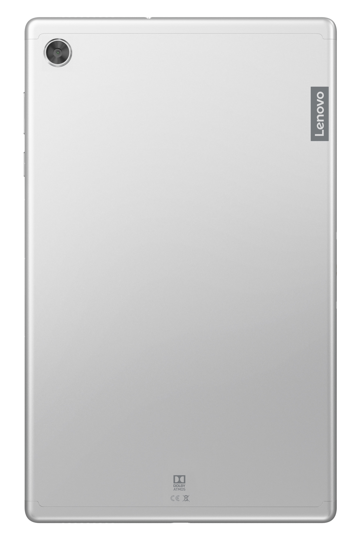 Rückseite eines silbernen Lenovo-Tablets. Enthält eine Kamera und das Lenovo-Logo.